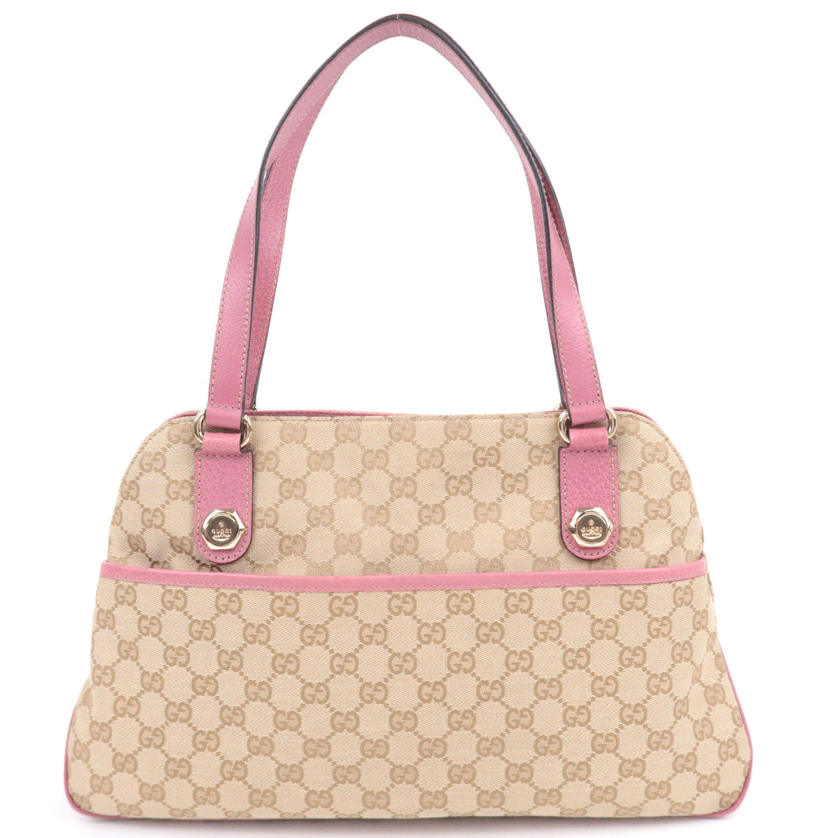 GUCCI GG Canvas Tote Bag Pink Leather Trim Shoulder Handbag 163288  93717