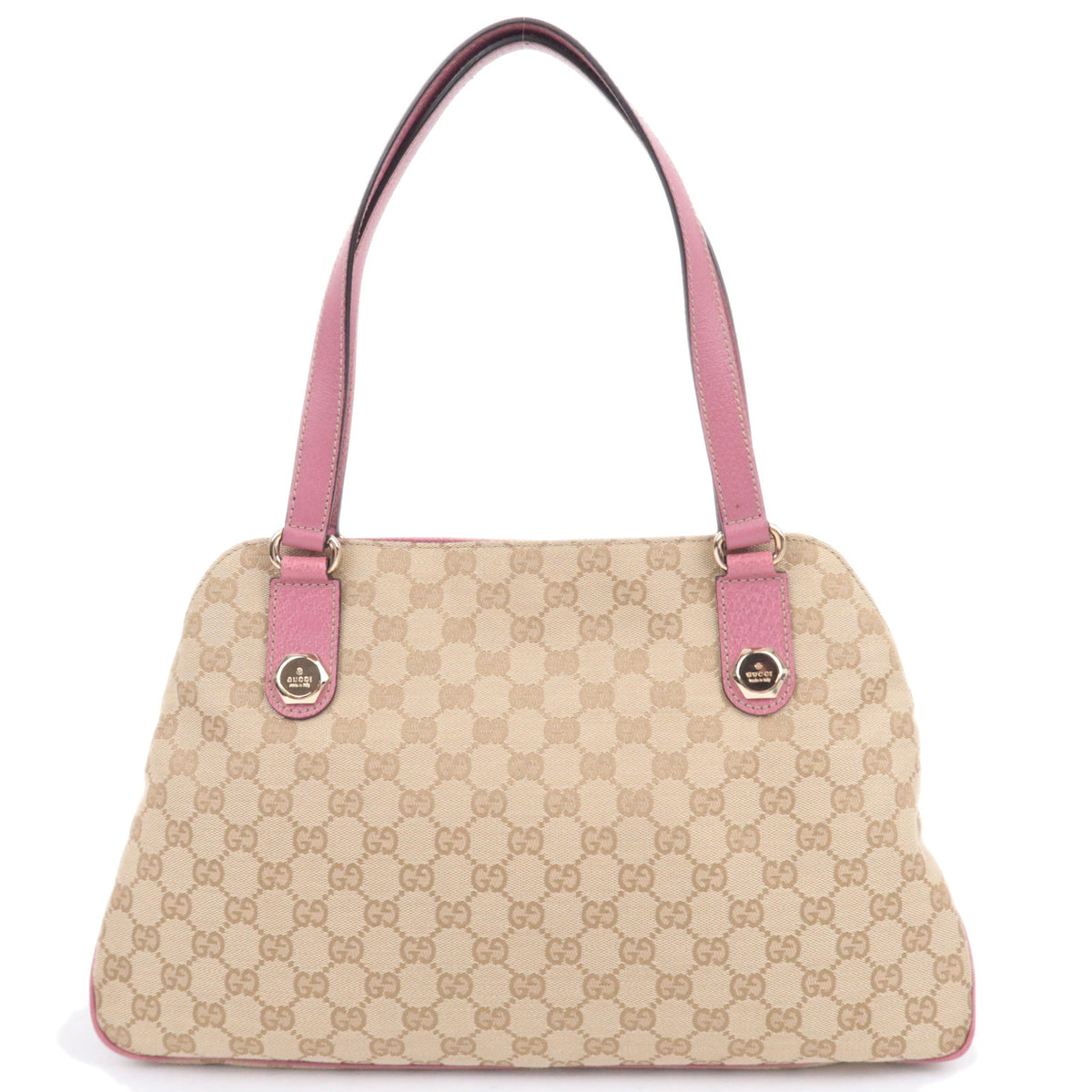 GUCCI GG Canvas Tote Bag Pink Leather Trim Shoulder Handbag 163288